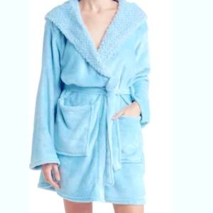 PJ Couture Snowed In Hooded Plush Faux Fur Wrap Robe in Light Blue